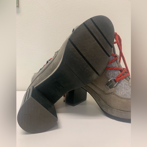 SOREL Women's Blake Lace Up Booties Chunky Heel Leather Size 9 - quarry - Picture 3 of 10